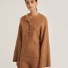 Women Marissa Webb | Arie Ribbed Cashmere Blend Henley Sweater In Camel