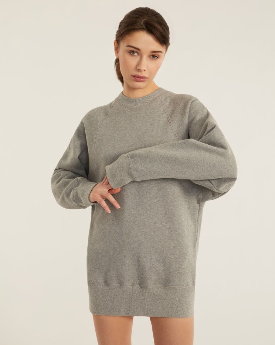 Women Marissa Webb | So Uptight French Terry Raglan Crew Sweatshirt Dress In Heather Grey