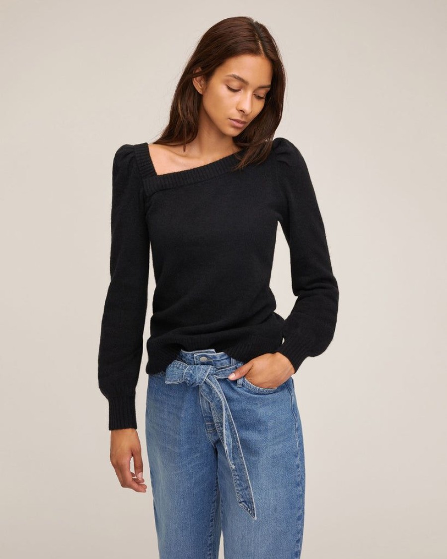 Women Marissa Webb | Dixie Asymmetrical Puff Sleeve Sweater In Black