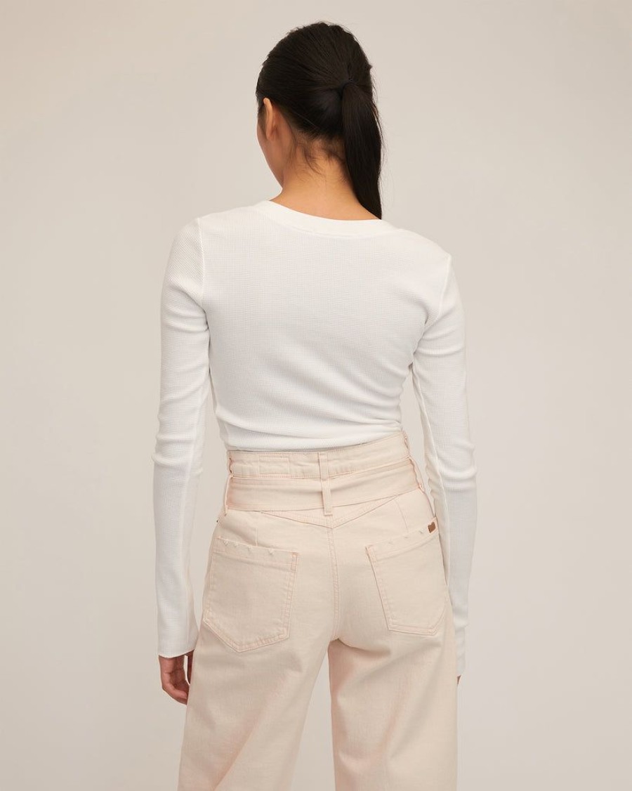 Women Marissa Webb | Stretch Waffle Sloan Slim Knit Henley In Off White