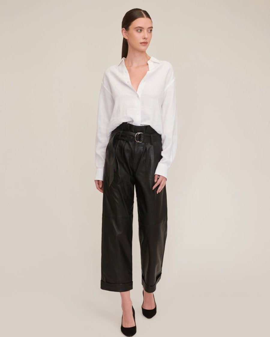 Women Marissa Webb | Dixon Leather Paper Bag Cropped Pant In Black