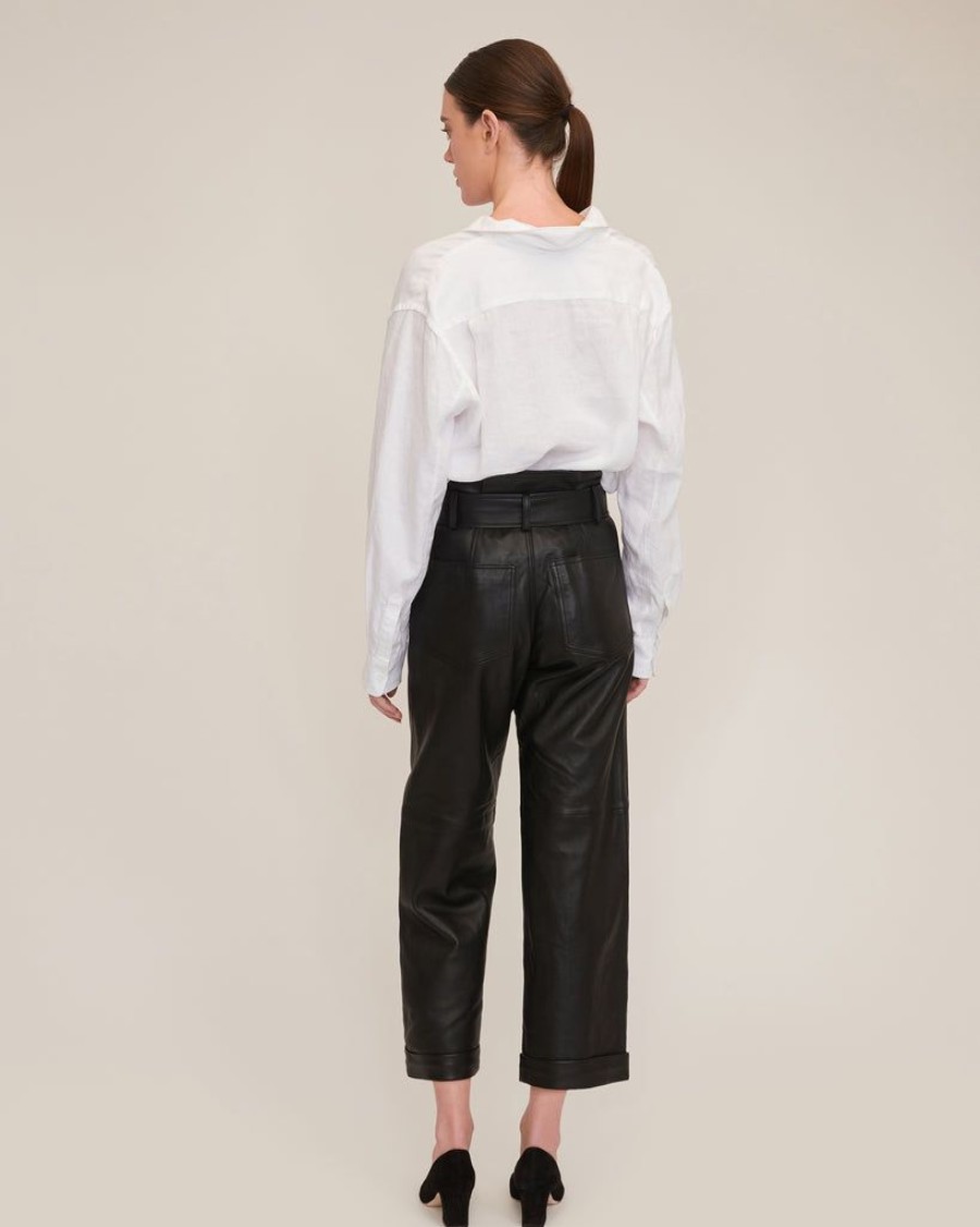 Women Marissa Webb | Dixon Leather Paper Bag Cropped Pant In Black