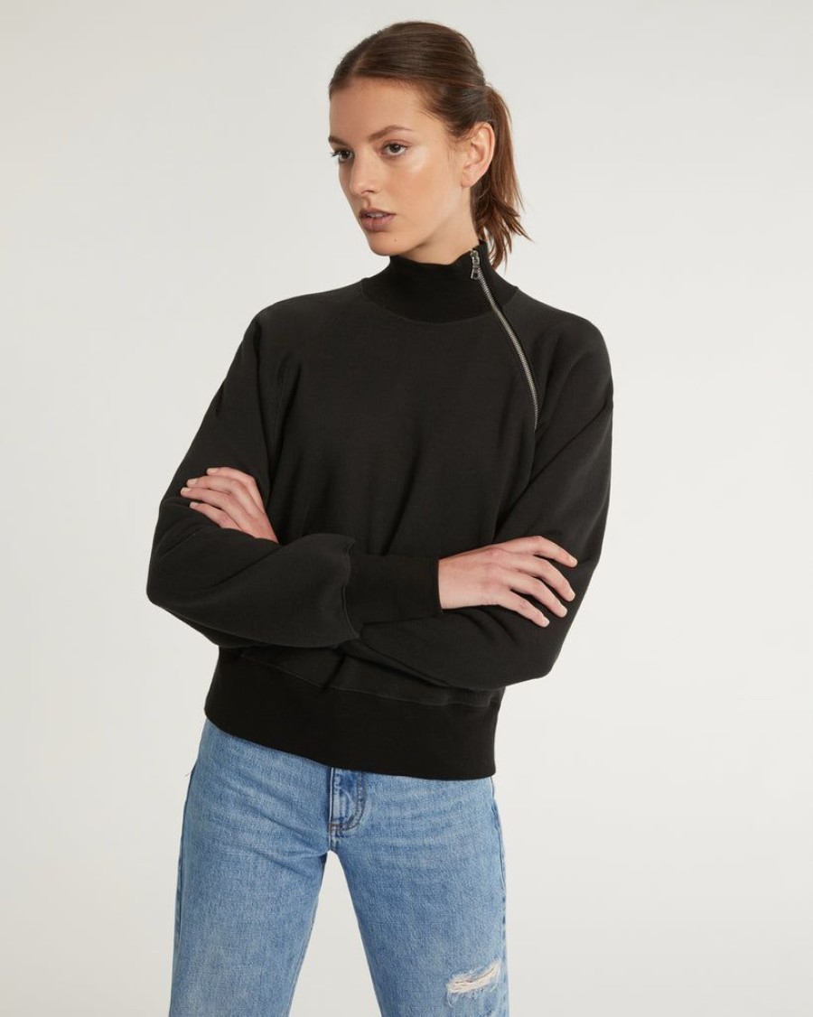 Women Marissa Webb | So Uptight French Terry Funnel Neck Zip Sweatshirt In Black