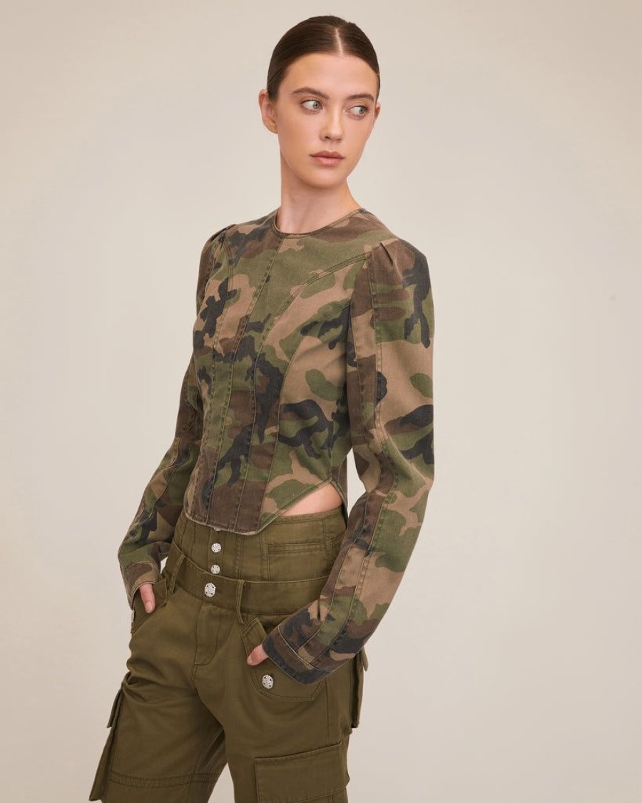 Women Marissa Webb | Lucy Camo Canvas Seamed Top Woodland Camo