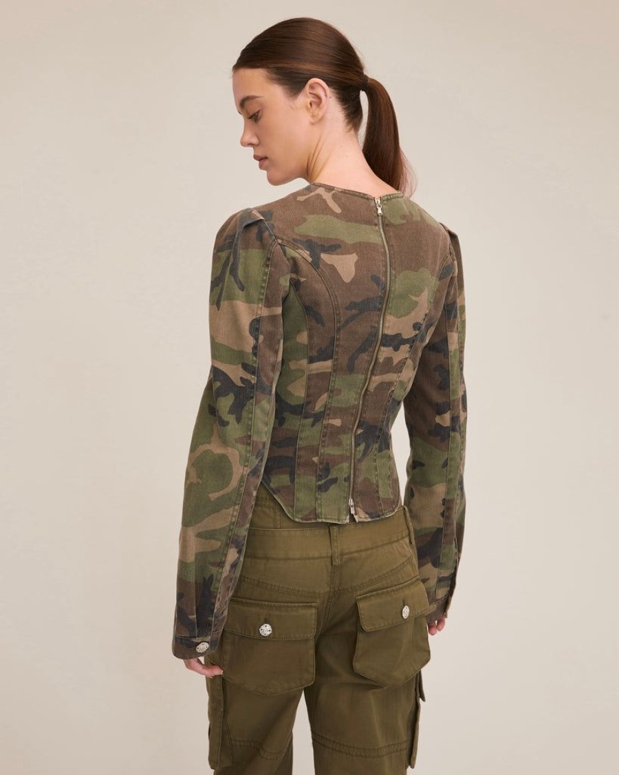 Women Marissa Webb | Lucy Camo Canvas Seamed Top Woodland Camo