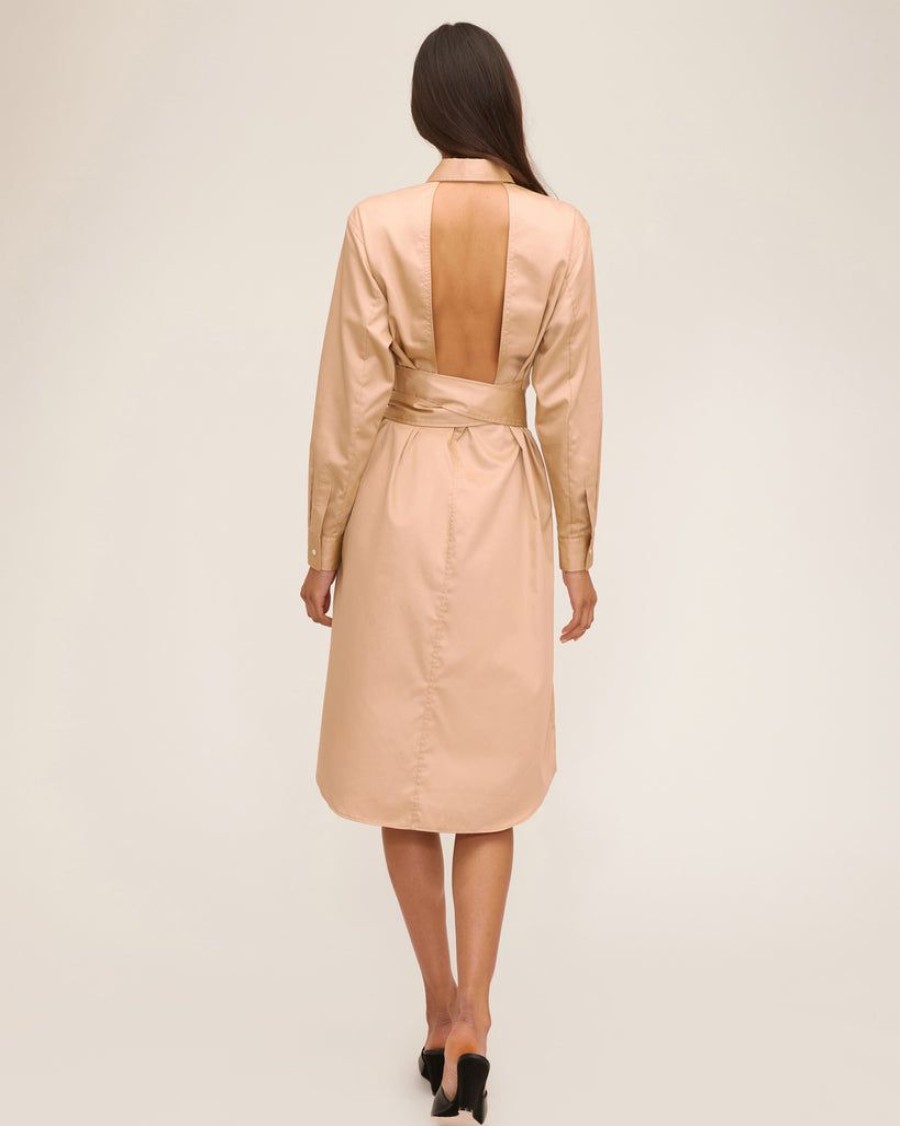 Women Marissa Webb | Brett Cotton U-Back Midi Dress In Latte