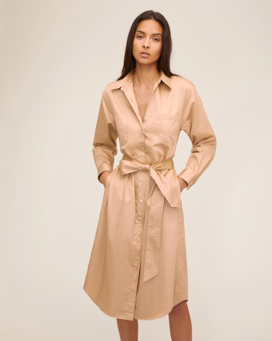 Women Marissa Webb | Brett Cotton U-Back Midi Dress In Latte