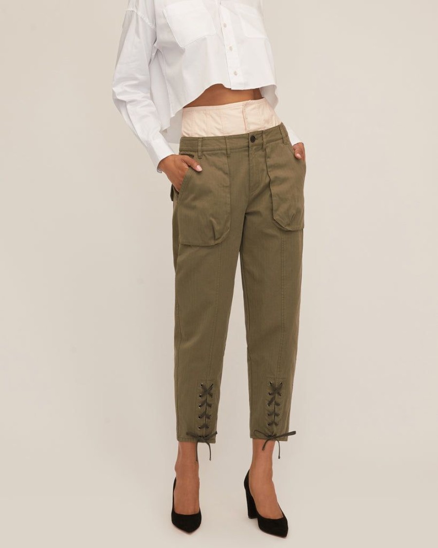 Women Marissa Webb | Ada Corset Tapered Leg Pant Military Green Bone Combo