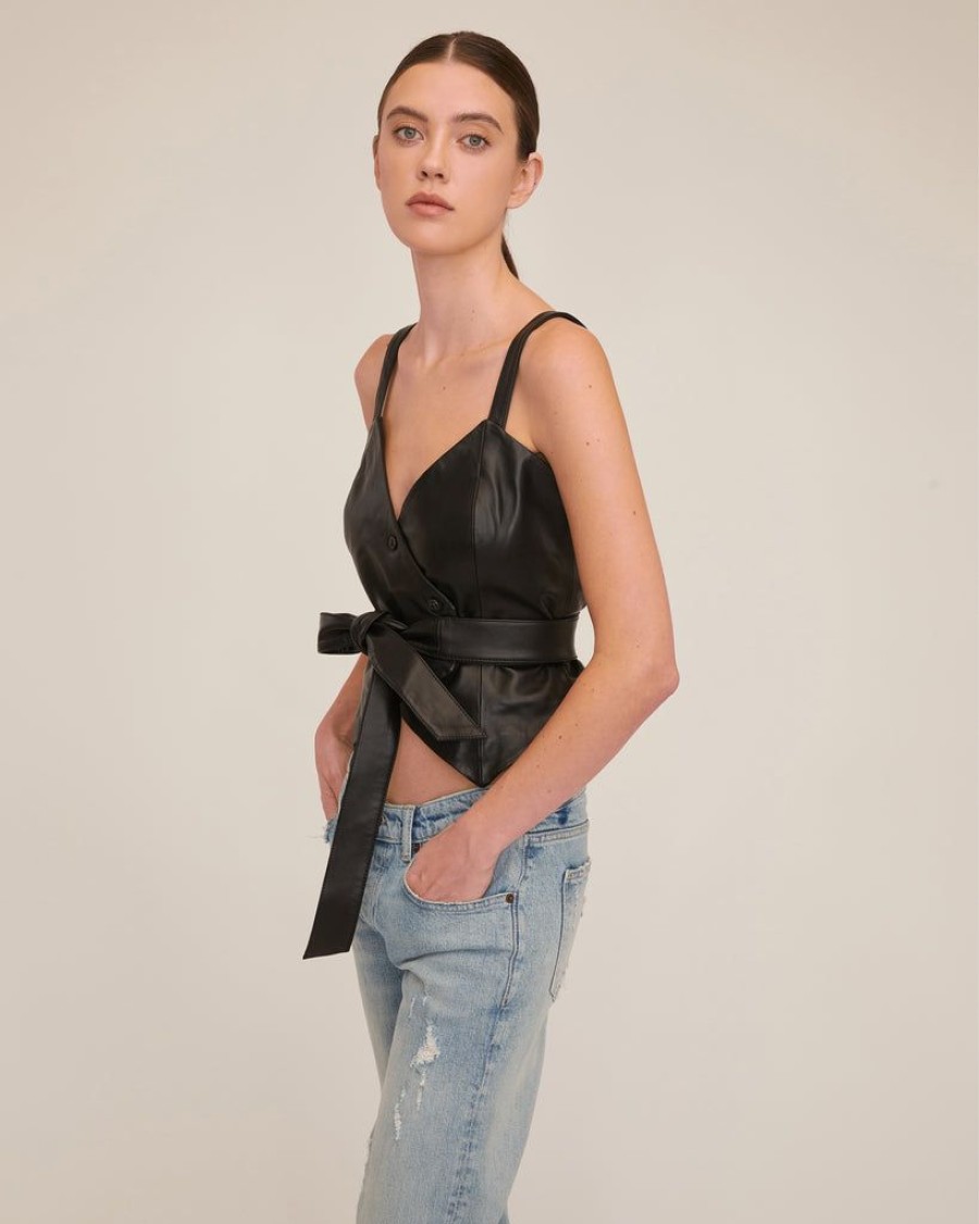 Women Marissa Webb | Raya Leather Wrap Vest Black