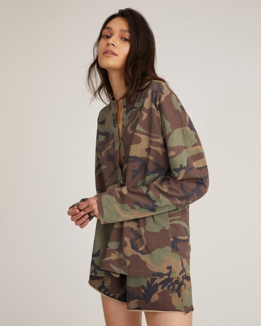 Women Marissa Webb | So Relaxed Boyfriend Slub Jersey Long Sleeve Camo Henley Woodland Camo