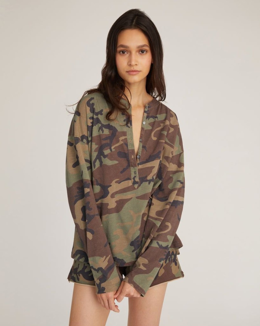 Women Marissa Webb | So Relaxed Boyfriend Slub Jersey Long Sleeve Camo Henley Woodland Camo