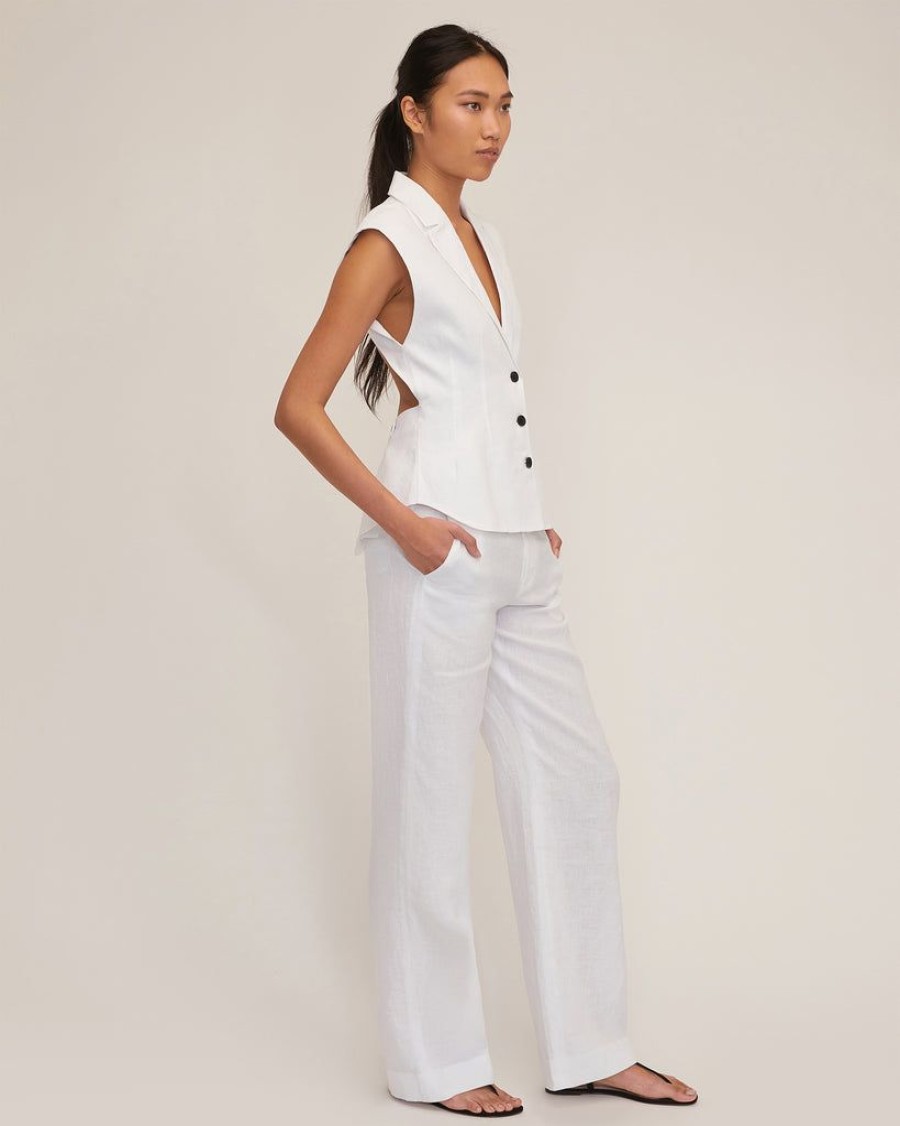 Women Marissa Webb | Theo Linen Double Waist Trouser In White Linen White