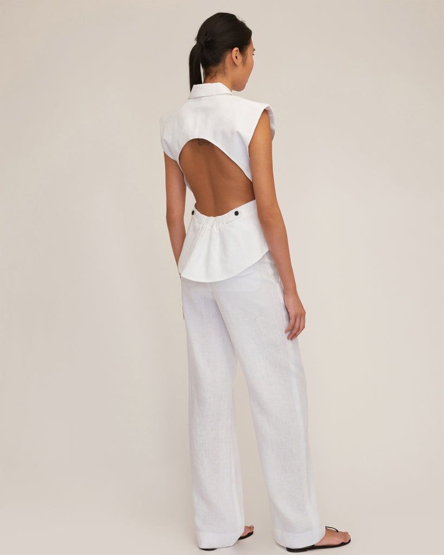 Women Marissa Webb | Theo Linen Double Waist Trouser In White Linen White