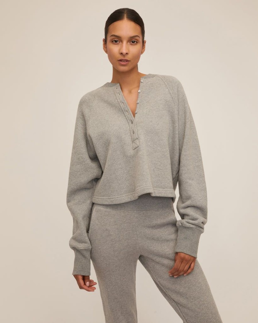 Women Marissa Webb | So Uptight French Terry Plunge Henley Sweatshirt In Heather Grey