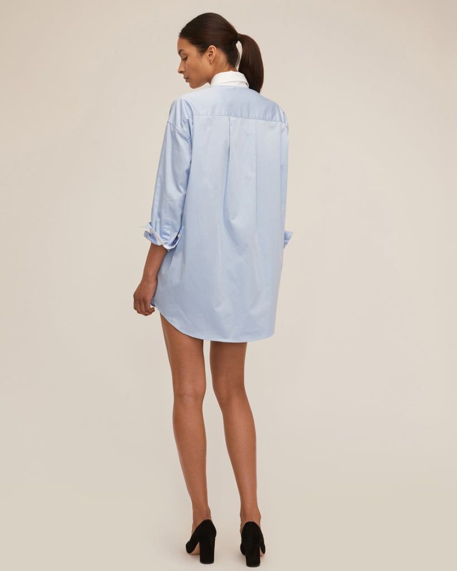 Women Marissa Webb | Davie Sateen Mini Dress Shirt Periwinkle White Combo