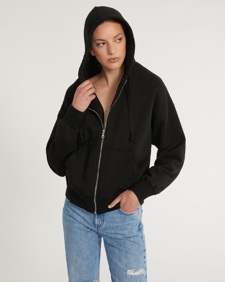 Women Marissa Webb | Finley Plush Drop Shoulder Zip Front Hoodie In Black