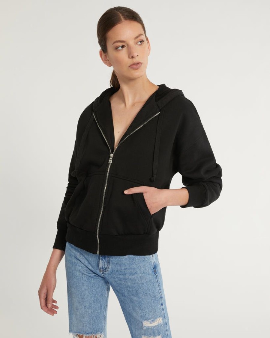 Women Marissa Webb | Finley Plush Drop Shoulder Zip Front Hoodie In Black