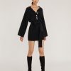 Women Marissa Webb | Arie Ribbed Cashmere Blend Henley Mini Sweater Dress Black