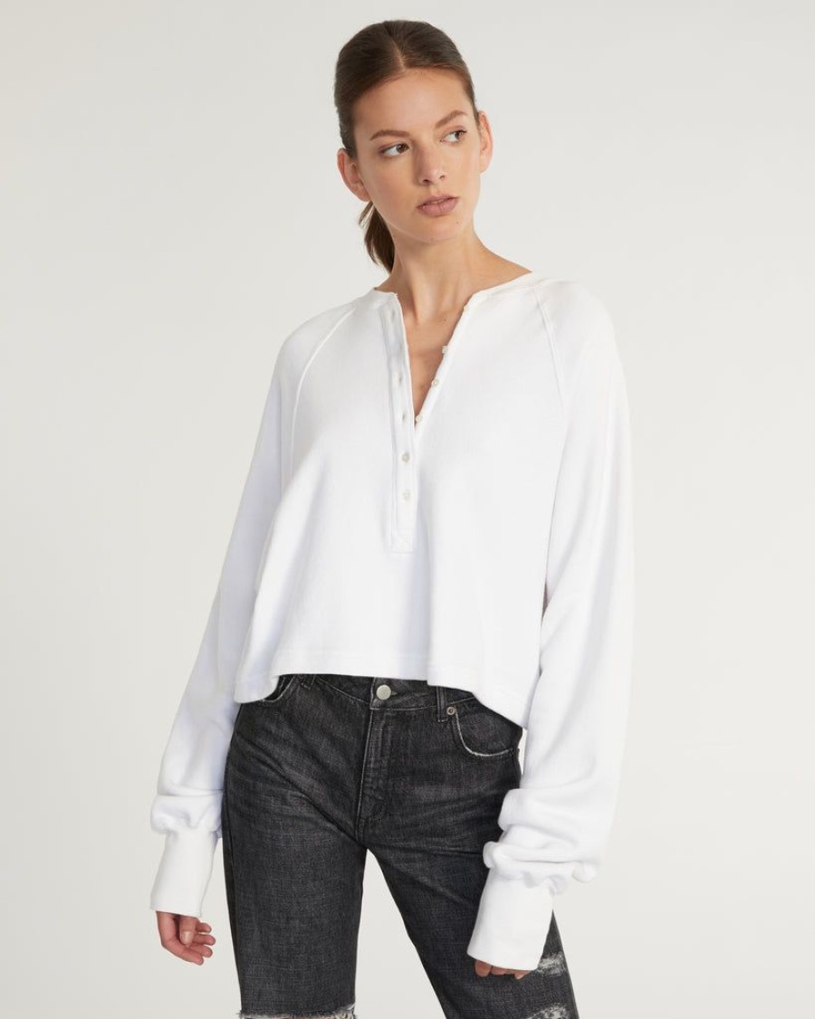 Women Marissa Webb | So Uptight French Terry Plunge Henley Sweatshirt In White