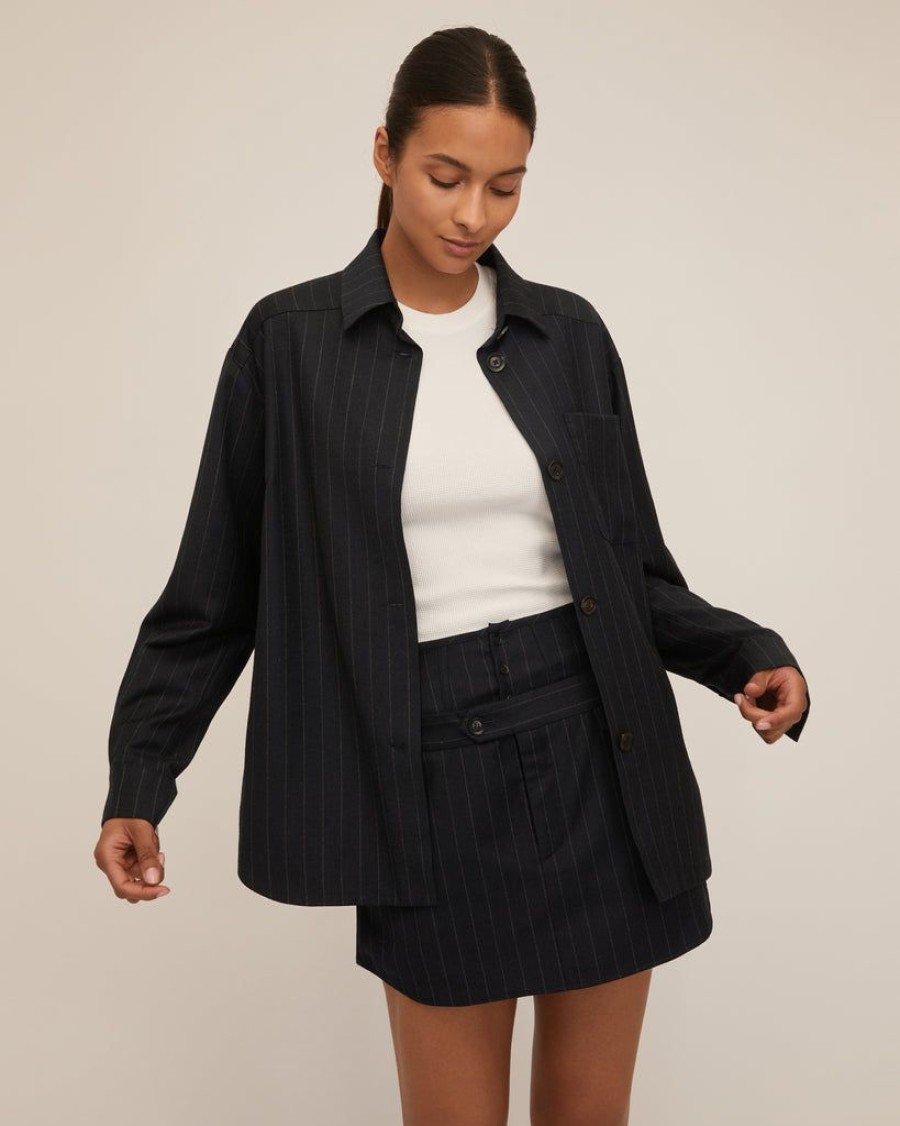 Women Marissa Webb | Lou Pinstripe Shirt Jacket Tatum Pinstripe