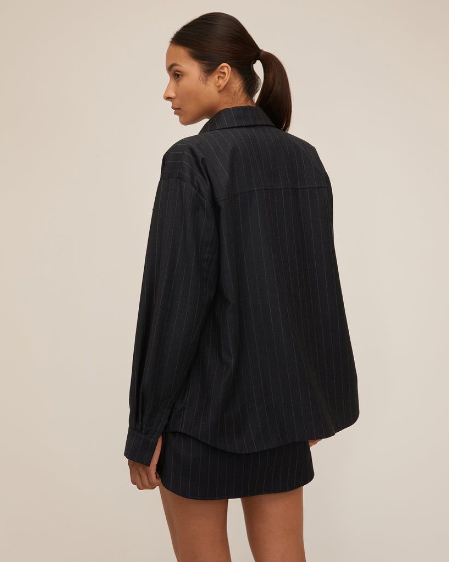 Women Marissa Webb | Lou Pinstripe Shirt Jacket Tatum Pinstripe