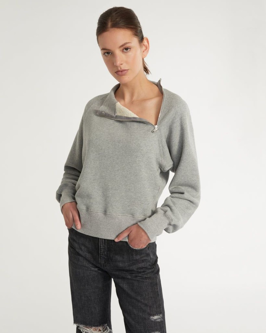 Women Marissa Webb | So Uptight French Terry Funnel Neck Zip Sweatshirt In Heather Grey