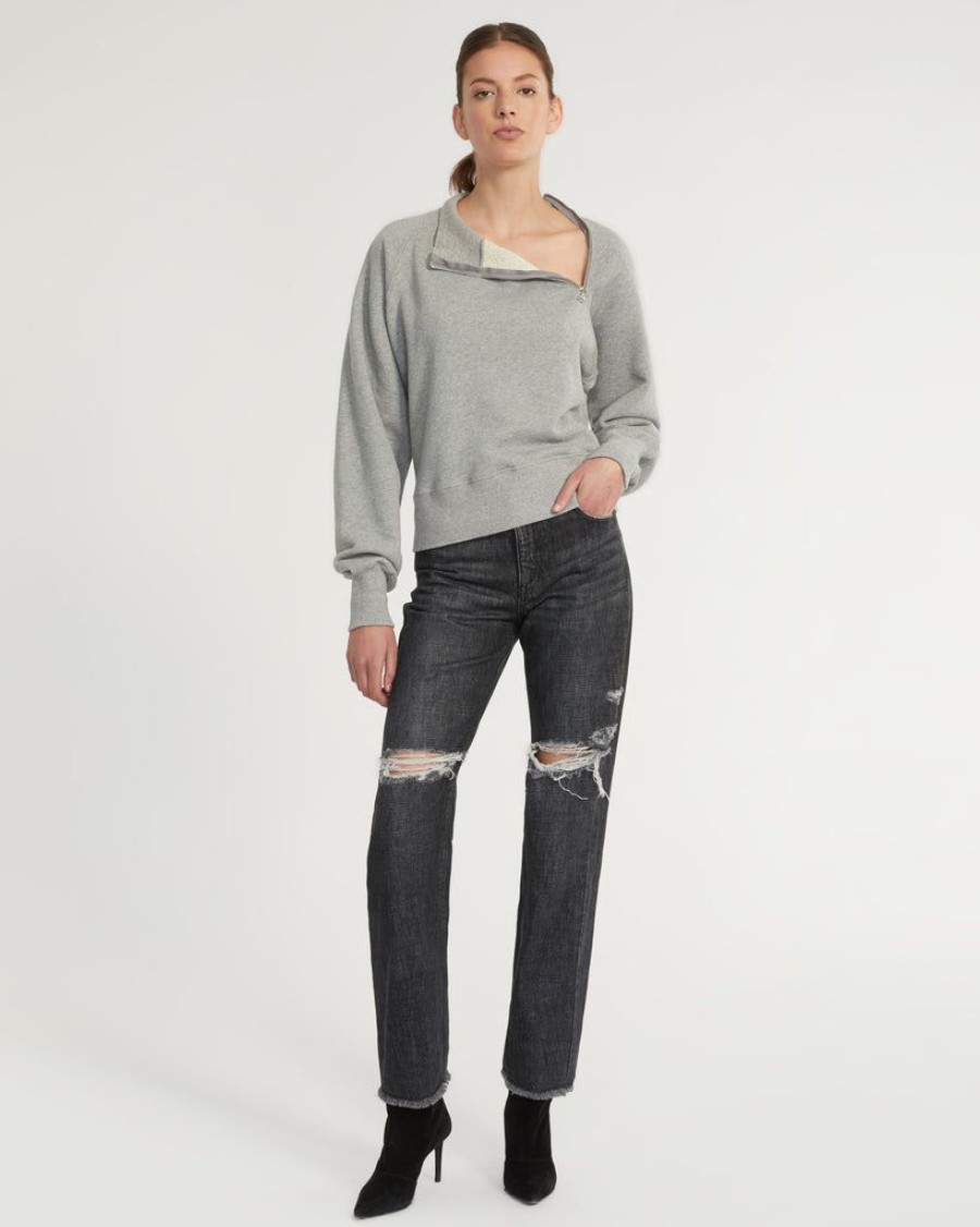 Women Marissa Webb | So Uptight French Terry Funnel Neck Zip Sweatshirt In Heather Grey