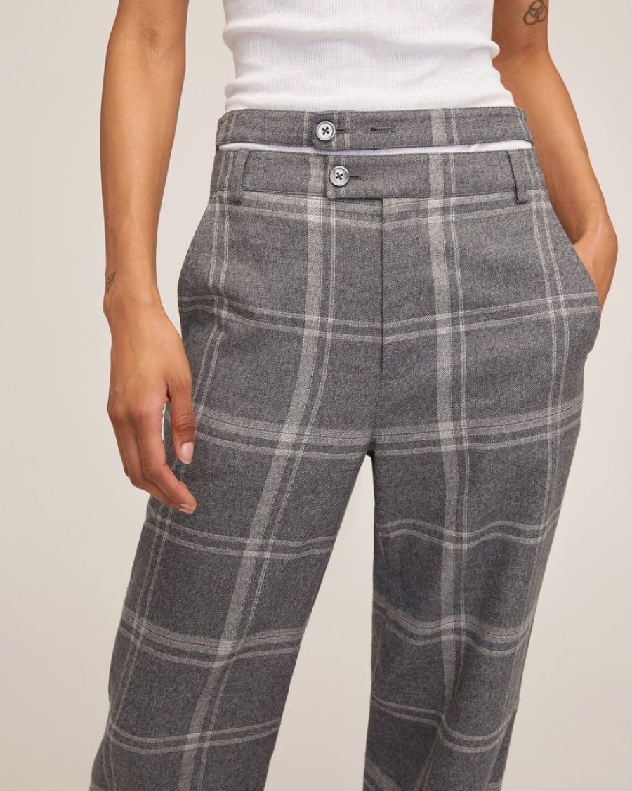 Women Marissa Webb | Theo Double Waist Trouser Steel Plaid