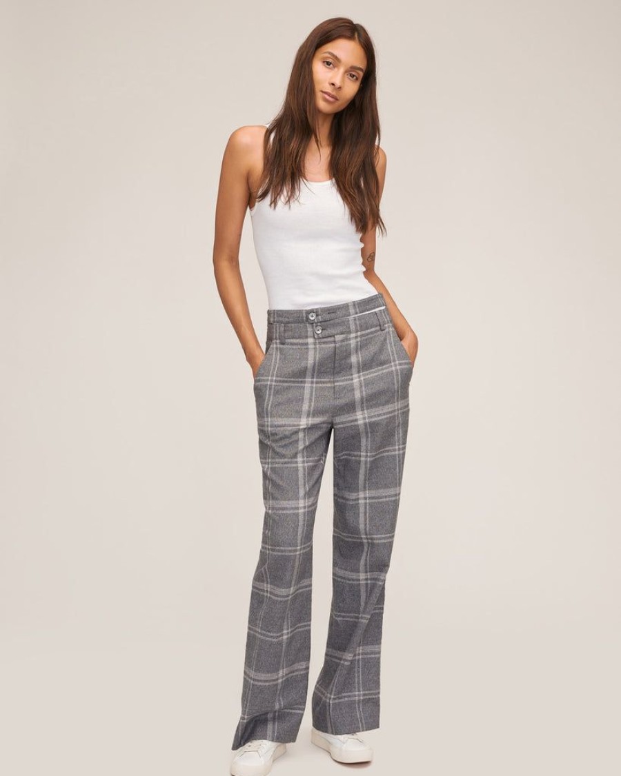 Women Marissa Webb | Theo Double Waist Trouser Steel Plaid