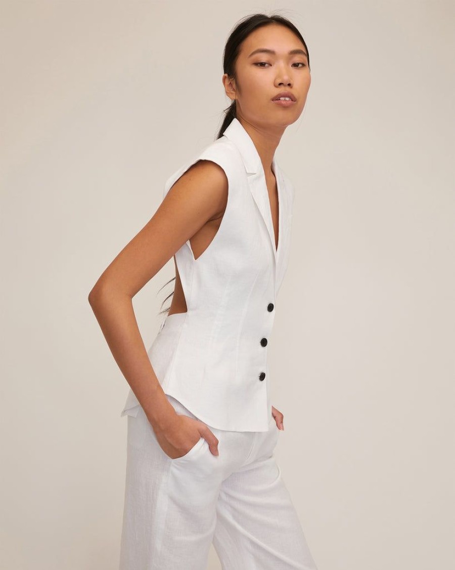 Women Marissa Webb | Enzo Linen Open Back Vest In White Linen White