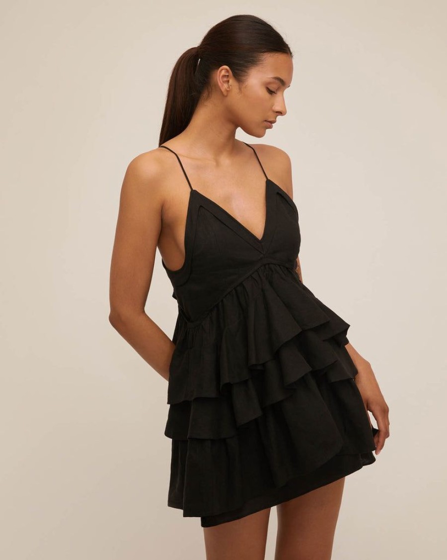 Women Marissa Webb | Lucia Tiered Mini Dress In Linen Black