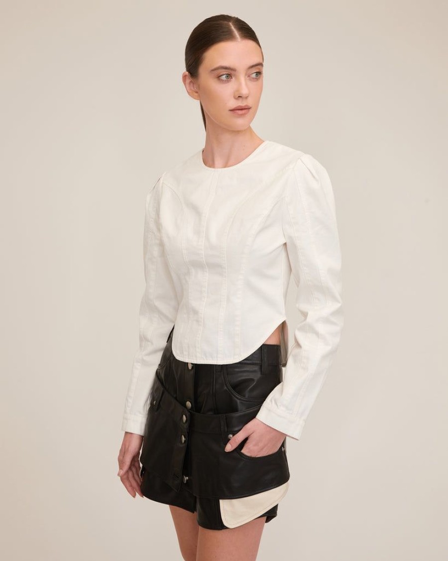 Women Marissa Webb | Lucy Washed Canvas Seamed Top Soft White