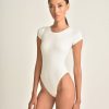 Women Marissa Webb | Dani Crewneck Ribbed Bodysuit In Ivory White