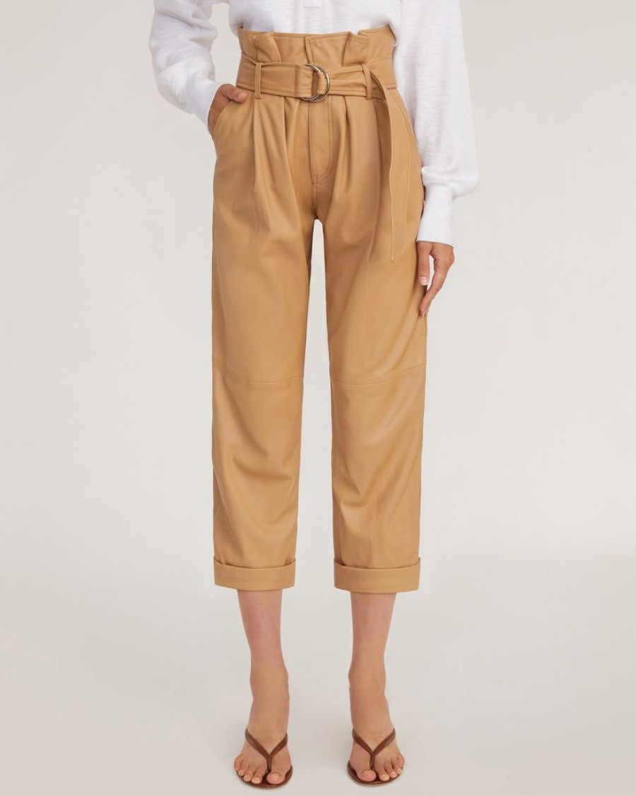 Women Marissa Webb | Dixon Leather Paper Bag Cropped Pant In Desert