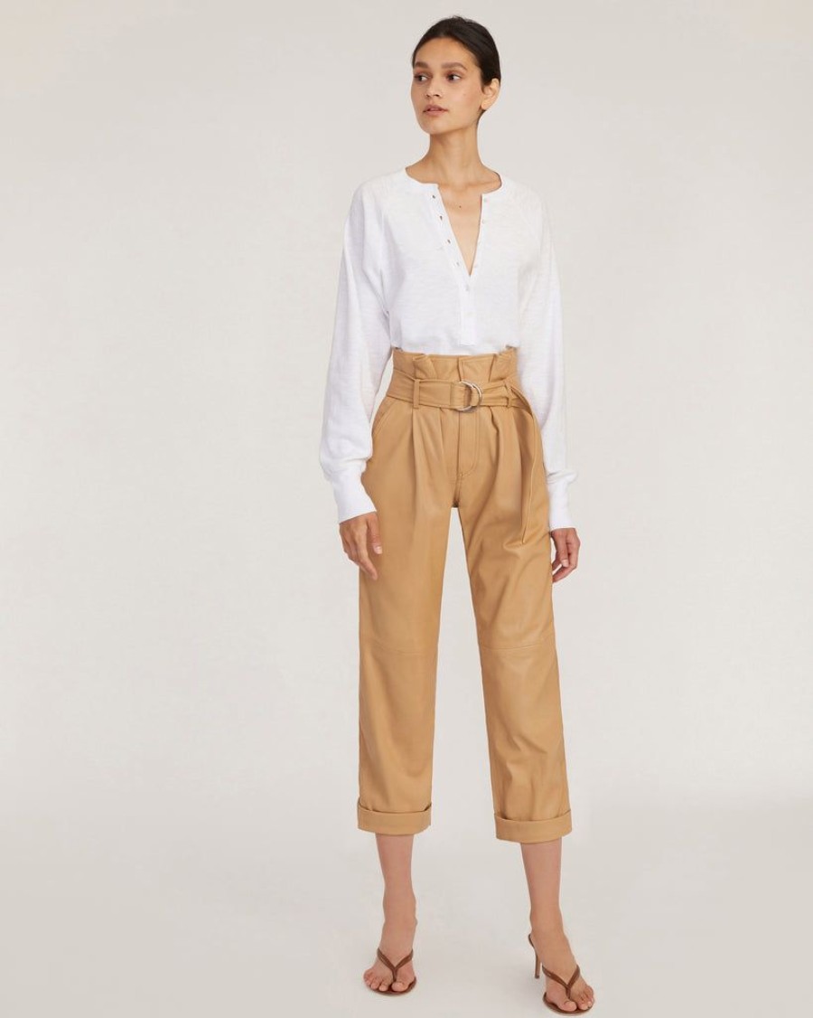 Women Marissa Webb | Dixon Leather Paper Bag Cropped Pant In Desert