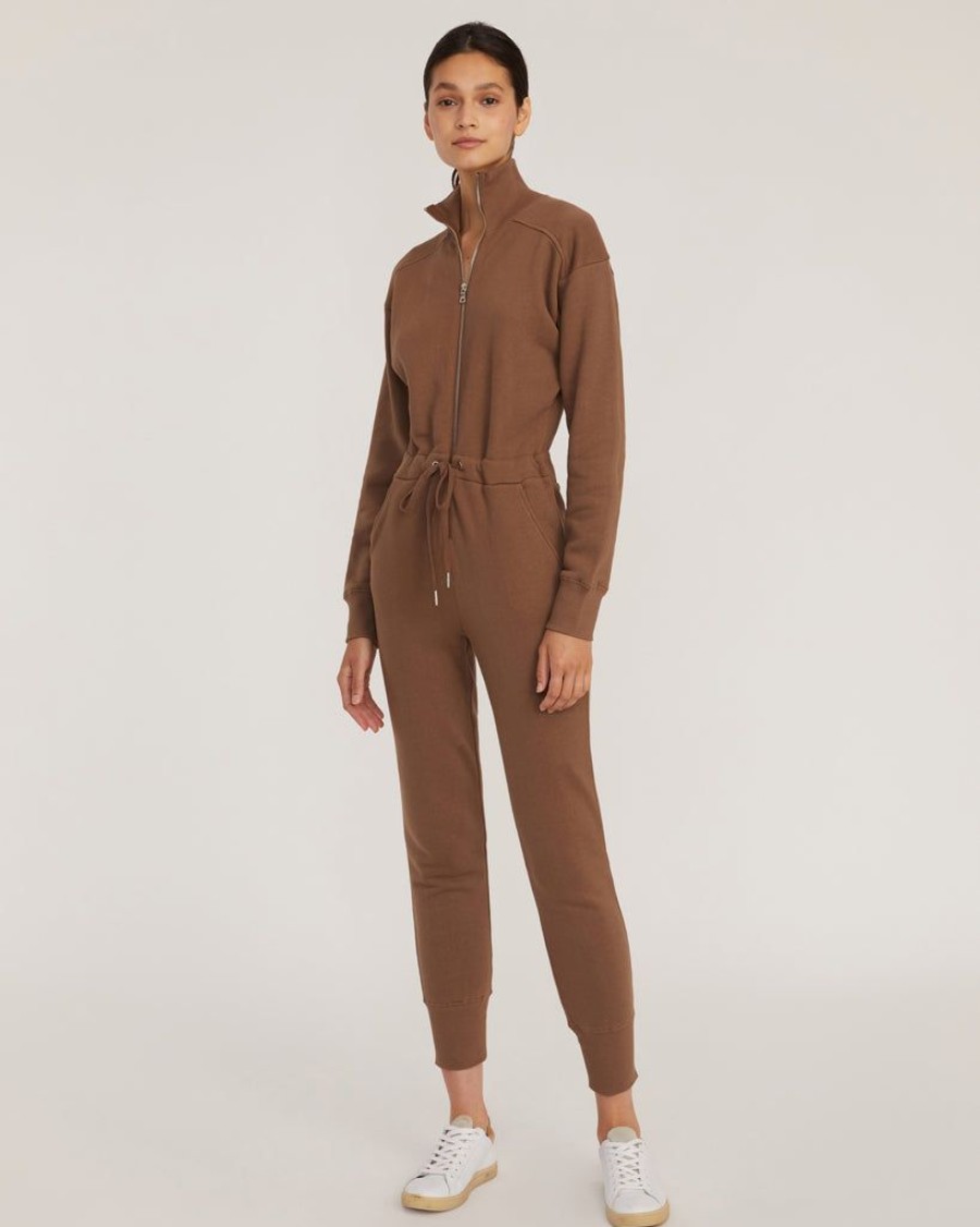 Women Marissa Webb | Red-Eye Zip Front French Terry Jumpsuit In Cognac