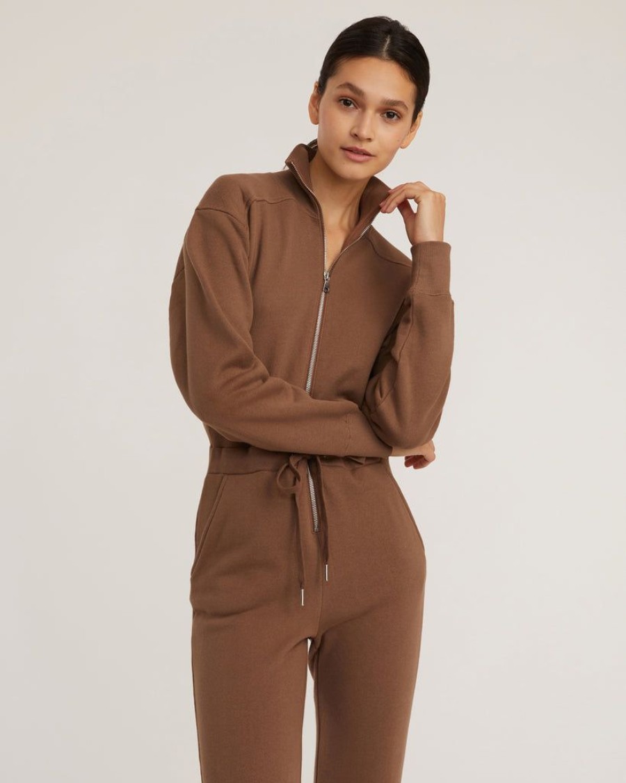 Women Marissa Webb | Red-Eye Zip Front French Terry Jumpsuit In Cognac