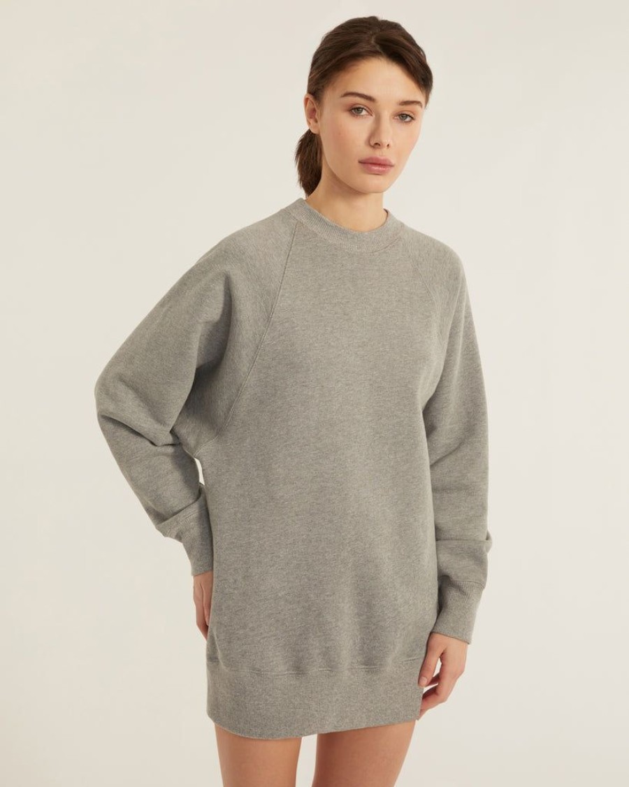 Women Marissa Webb | So Uptight French Terry Raglan Crew Sweatshirt Dress In Heather Grey