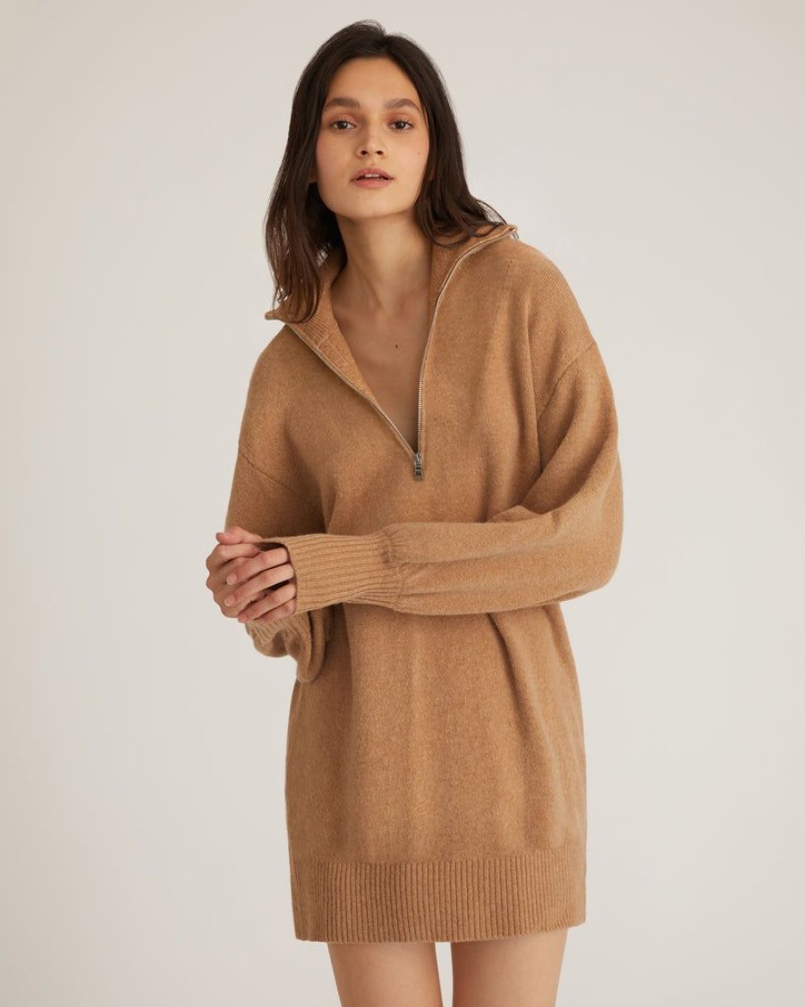 Women Marissa Webb | Wesley Slouchy Zip Front Cashmere Blend Sweater Dress In Camel