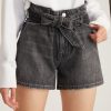 Women Marissa Webb | Banks Paper Bag Denim Boyfriend Short In Faded Black Stone Wash