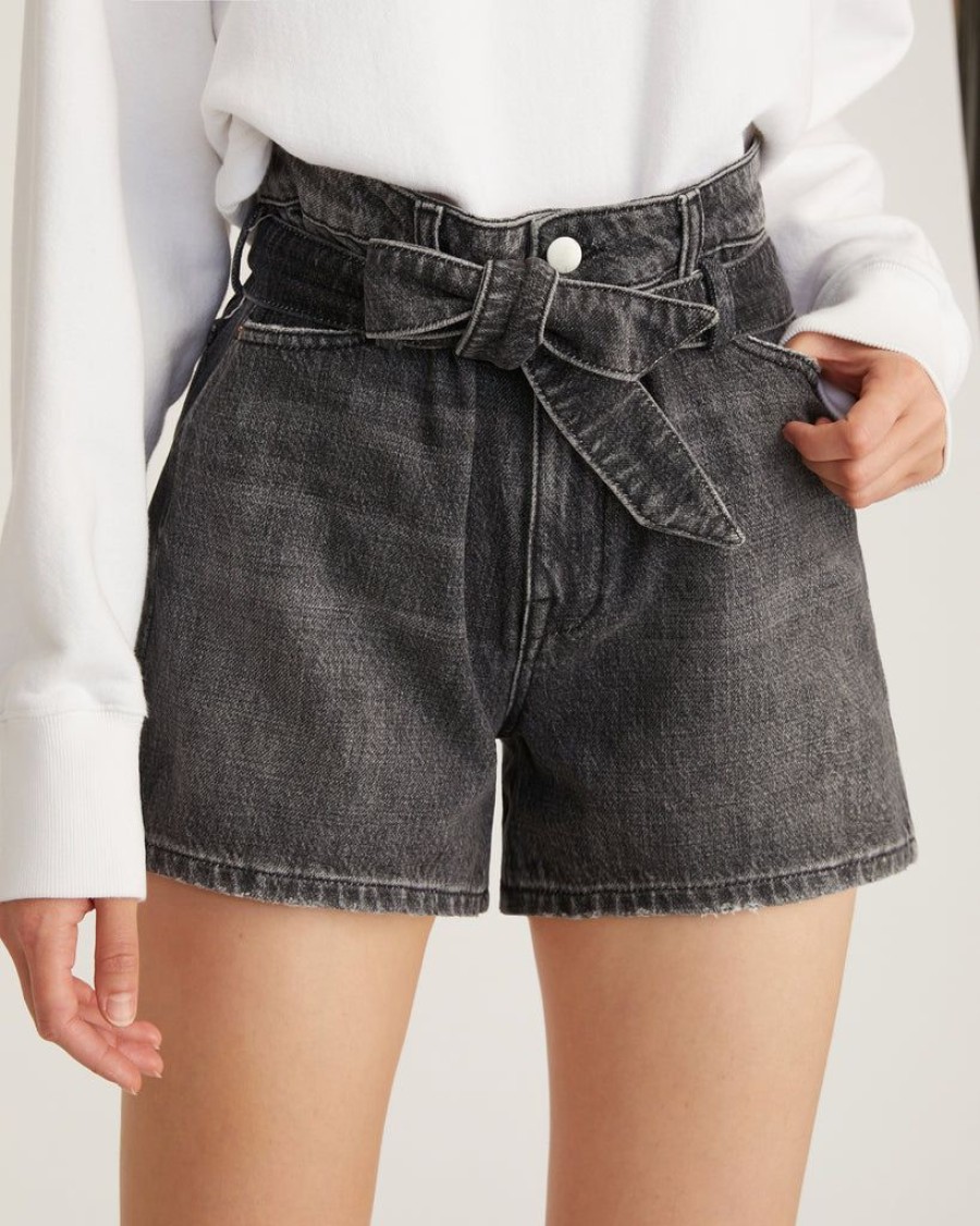 Women Marissa Webb | Banks Paper Bag Denim Boyfriend Short In Faded Black Stone Wash