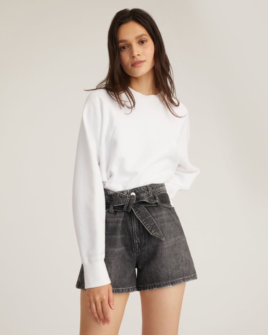 Women Marissa Webb | Banks Paper Bag Denim Boyfriend Short In Faded Black Stone Wash