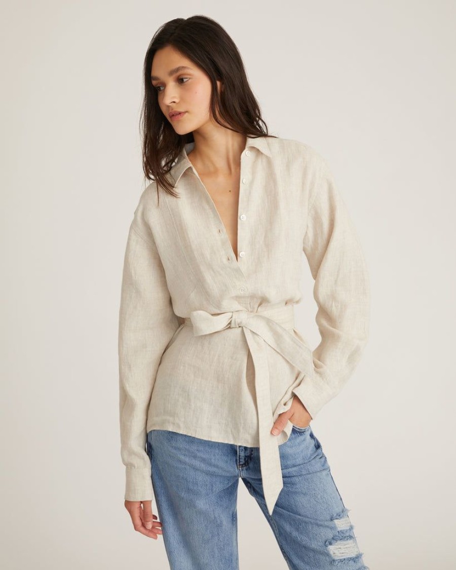 Women Marissa Webb | Layne Linen Tuxedo Top In Flax