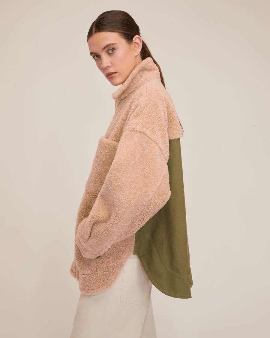 Women Marissa Webb | Amari Sherpa Twill Jacket Fern French Beige Combo