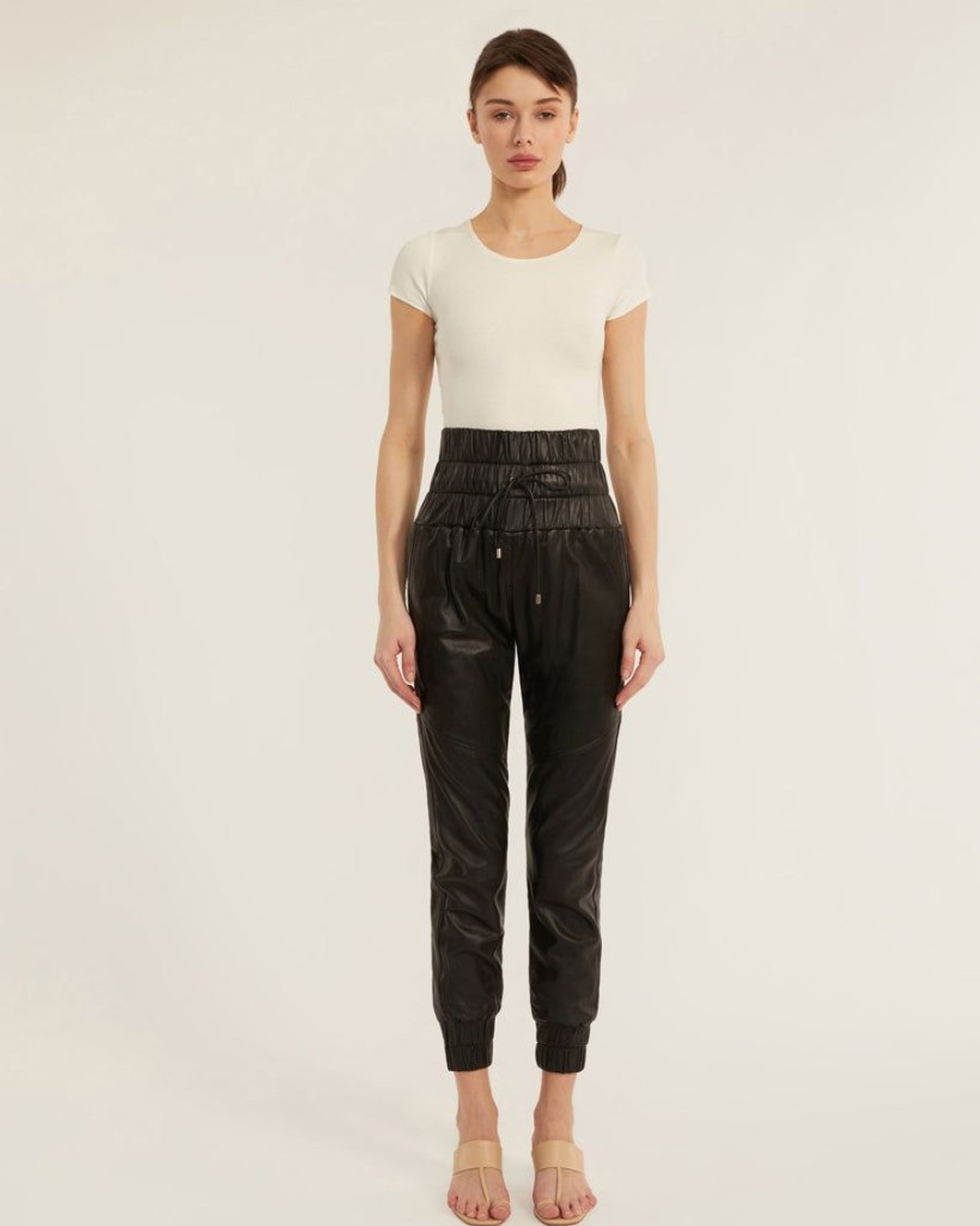 Women Marissa Webb | Dalton Leather Jogger In Black