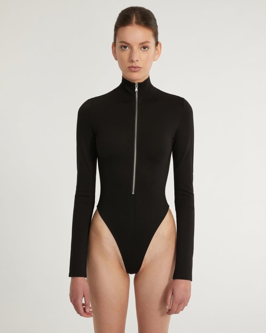 Women Marissa Webb | Zip Front Bodysuit Black