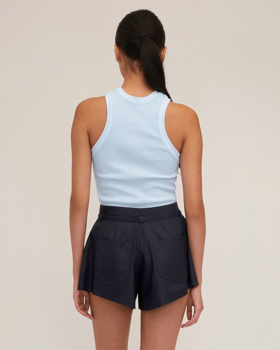 Women Marissa Webb | Stretch Waffle Bay Slim Knit Tank In Sky Blue