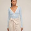 Women Marissa Webb | Stretch Waffle Sloan Slim Knit Henley In Sky Blue