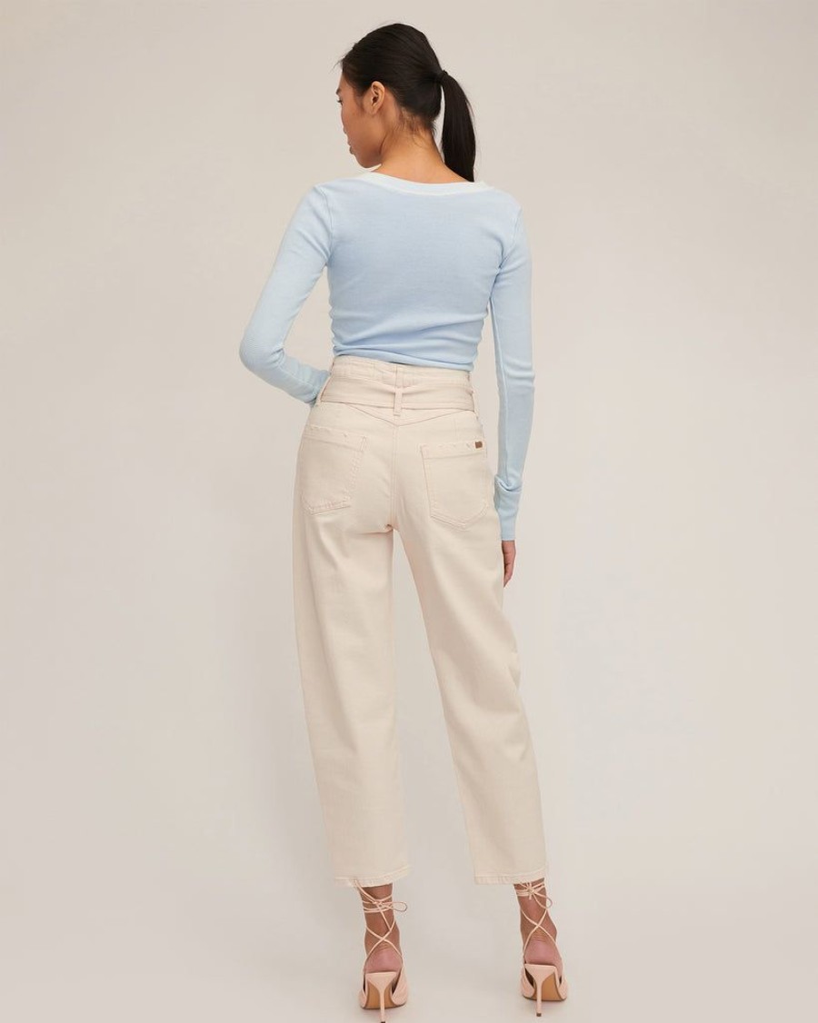 Women Marissa Webb | Stretch Waffle Sloan Slim Knit Henley In Sky Blue