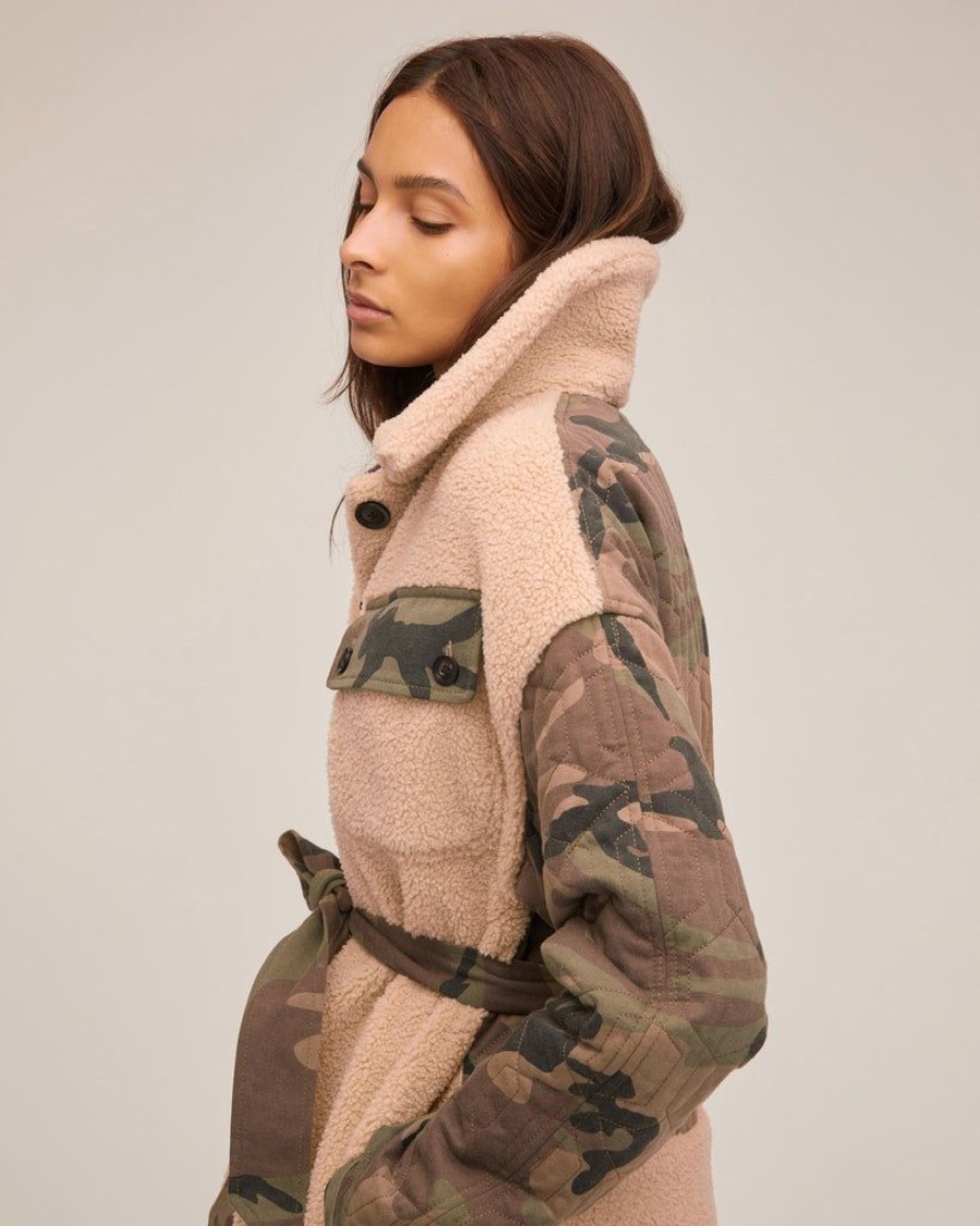 Women Marissa Webb | Augie Quilted Camo Sherpa Parka Quilted Woodland Camo Beige Combo